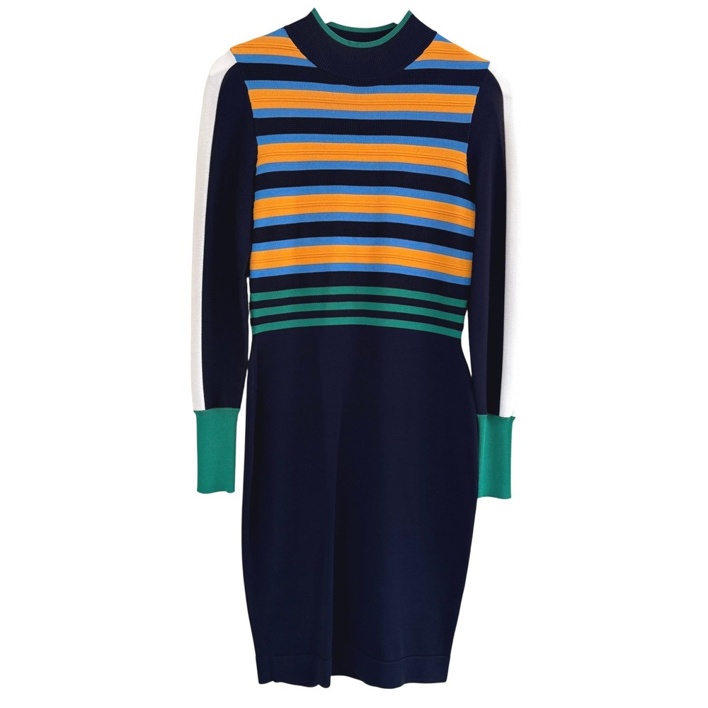 Karen Millen Bold Stripe Knit Dress Colorblock Navy Womens Small Classic Chic